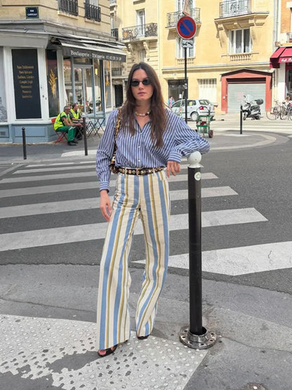 Casual Striped Women's Jeans Mid-rise Single Button Pockets Lady Curved-leg Pants 2026 Spring Summer Fashion Female Trousers