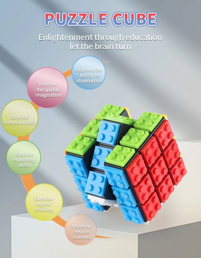 Building Blocks 3D Magic Puzzle Cube 3x3x3 DIY Fidget Toy Brick  puzzle professional smooth speed game children's toy gift