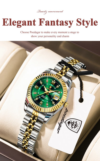 POEDAGAR Elegant Women's Watch Waterproof Luminous Date Fashion Ladies Wristwatch Stainless Steel Quartz Watches For Women Reloj