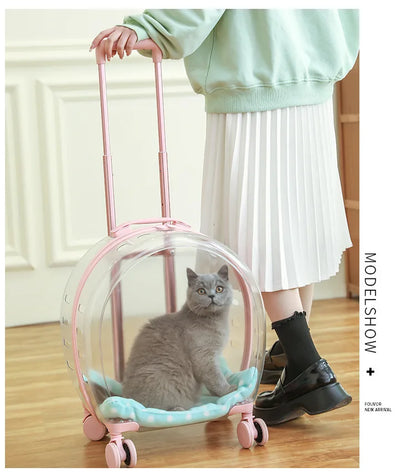 2026 Large Capacity Pet Suitcase for Two Cats Dogs Breathable Clear Wheel Portable Carry-on Luggage Pet Travel Bag