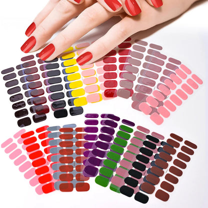 16Tips French Semi-Cured Gel Nail Wraps Sticker Pure Color Full Cover UV Gel Nail Polish Wraps Long-Lasting Nail Extension Decal