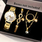 6PCS Women Watch Jewelry Set - Fashion Quartz Watch + Crystal Infinity Bracelet Necklace Earring Ring for Ladies（Without Box）
