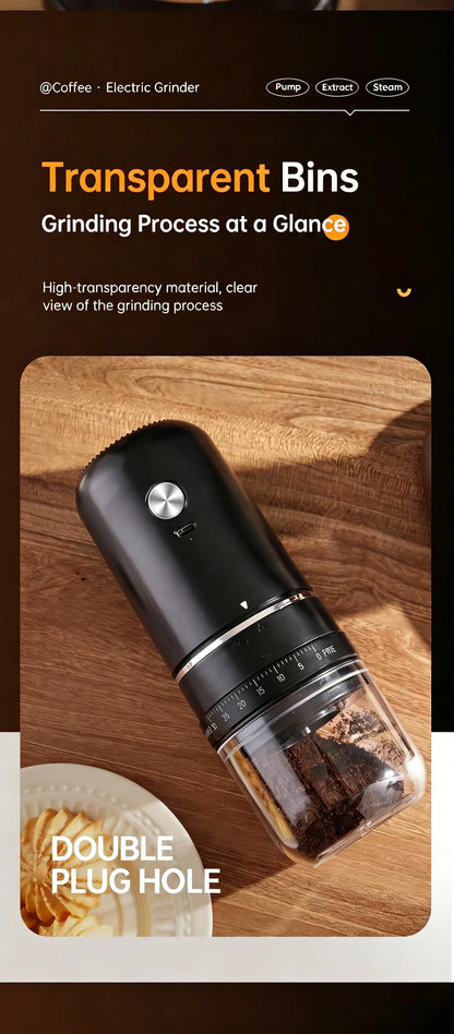 Portable Rechargeable Electric Coffee Grinder, External Adjustable Grind Mill for Espresso & Hand Pour Coffee