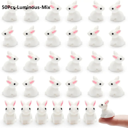 50Pcs Luminous Mini Resin Bunny Tiny Plastic Rabbits Glow in the Dark Miniature Bunnies Figurines for Fillers Fairy Garden