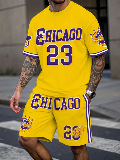 Men's Sports Short Sleeve Top Shorts Set Plus Size Breathable Basketball Sports Clothing Letter Print T-shirt Shorts 2-piece Set