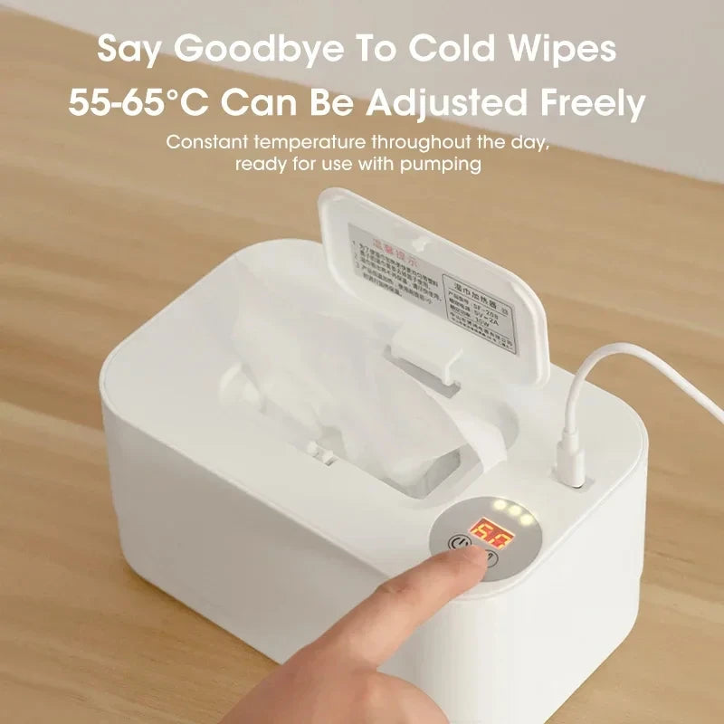 Baby Wipe Warmer Heater with LED Display Wet Towel Dispenser Portable USB Charge Baby Wipe Warmer Napkin Heating Box Home/Car