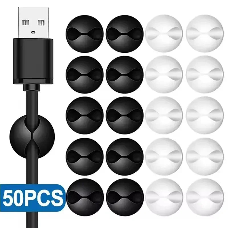 5/50Pcs Cable Clip Winder Organizer Round Charger Cord Clips Desk Tidy Management Wire Adhesive Holder Clamp in Home Office Car