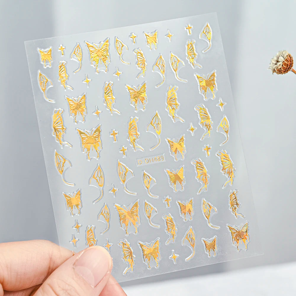 3D Gold Sun/Moon/Star Bronzing Nail Art Sticker 8*10cm Laser Star Moon Design Nail Decal Gold Silver Self-Adhesive Slider &*&