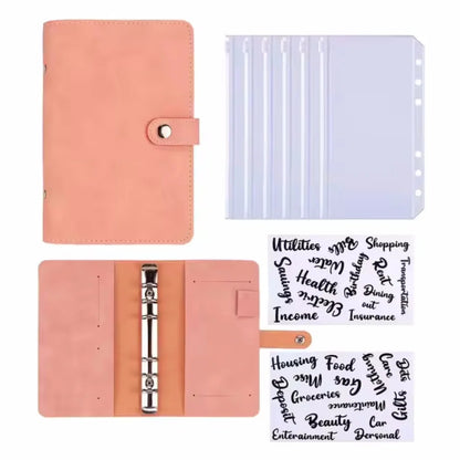2024 Budget Binder A6 PU Leather Notebook Cash Envelopes System Set Clip-On Binder Pockets For Money Saving Bill Organizer Gifts