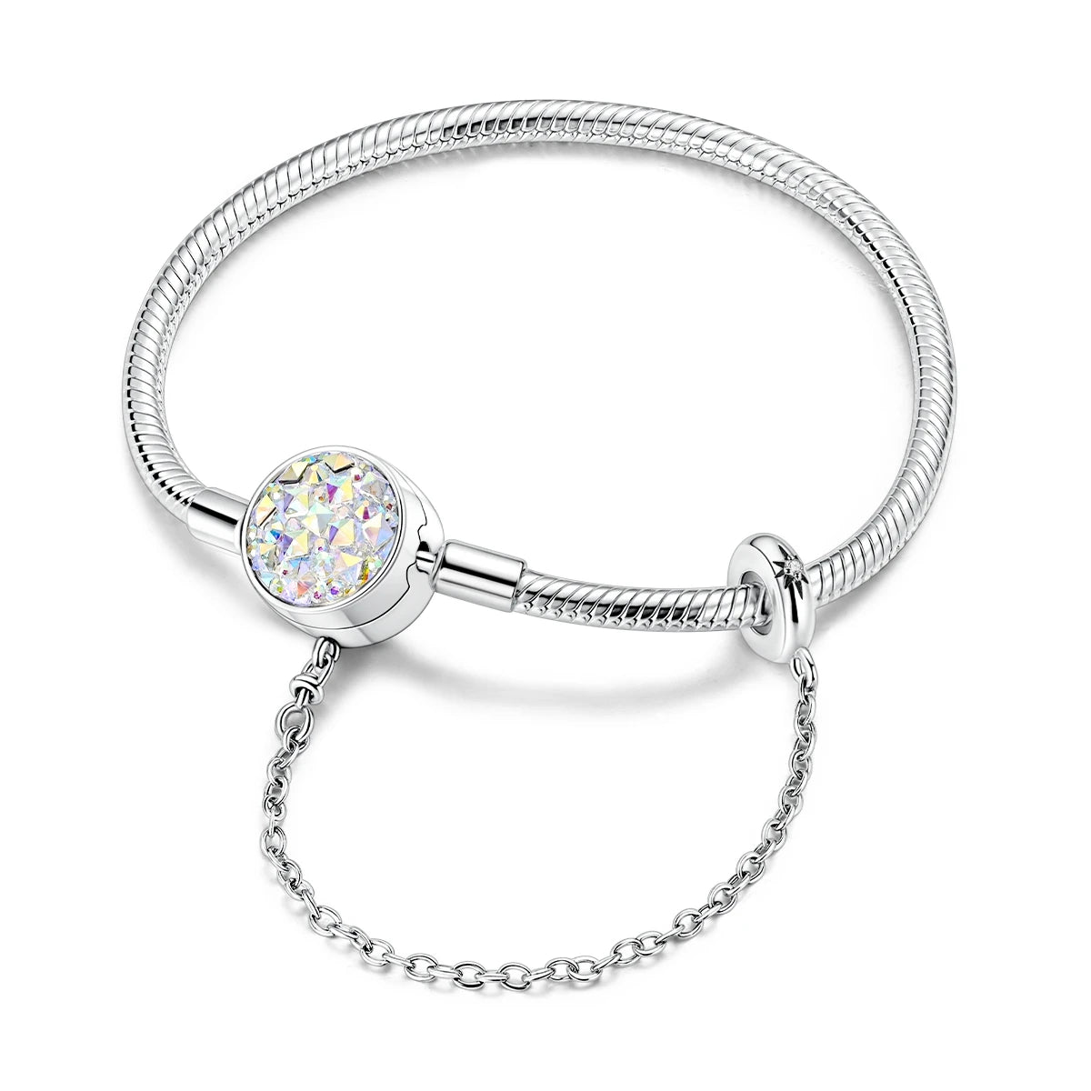 New Charm Bracelet 925 Silver Heart Shape Holy Mother Snake Chain Clasp Bracelet Fit Original Bead DIY Fashion Jewelry