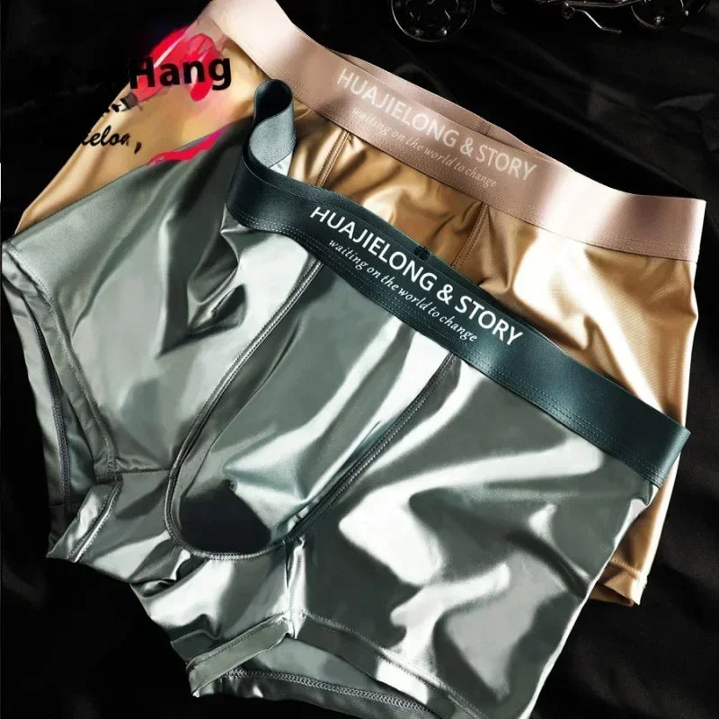 1/3PCS Men's Cool Ice Silk Boxers Shorts Summer Satin-like Solid Underpants Skin Friendly Breathable Mesh Crotch Male Underwear