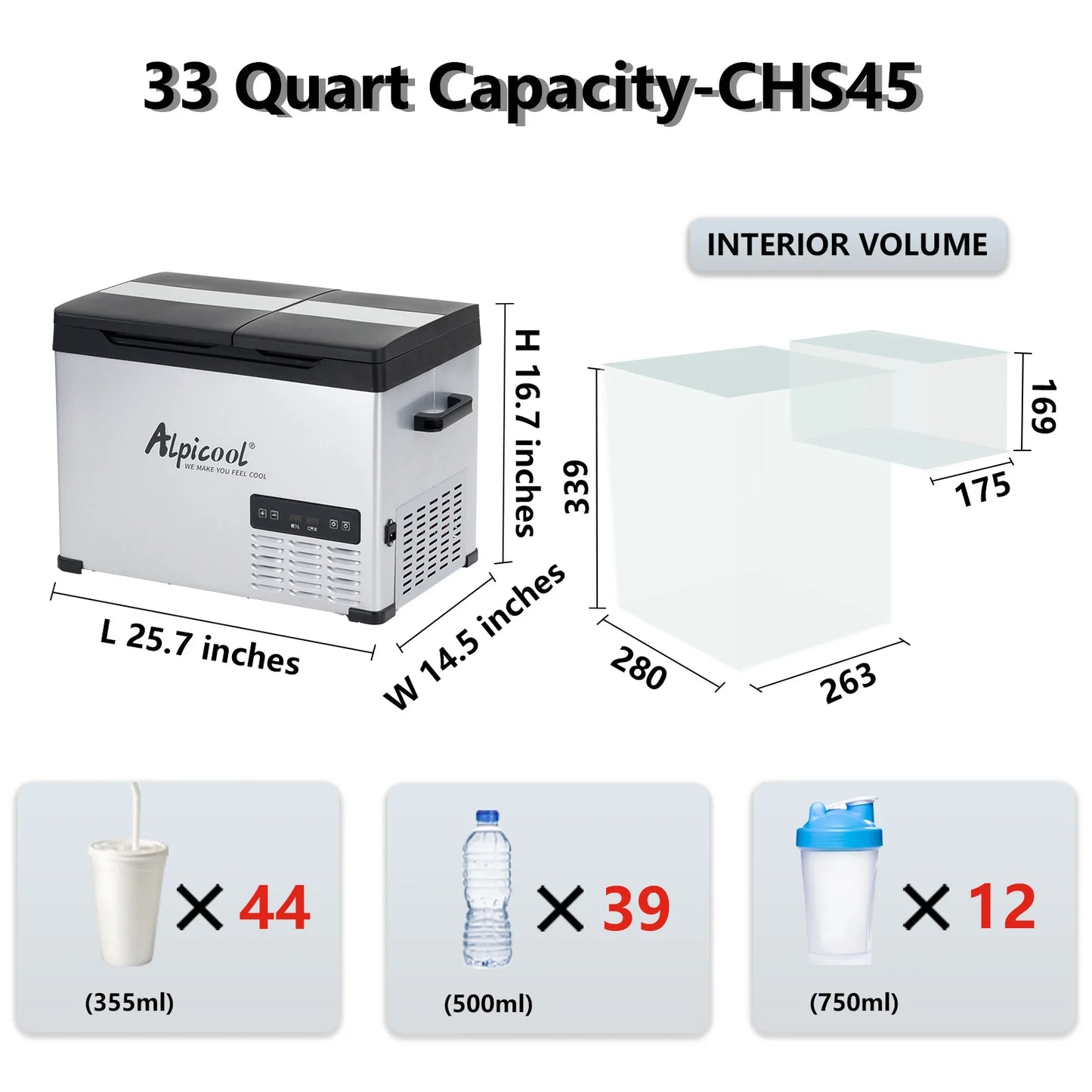 Alpicool CHS45 32L Compressor Cool Box 12 V Portable Fridge Electric Freezer Box Small Freezer for Car Camping, -20°C to 20°C,