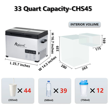 Alpicool CHS45 32L Compressor Cool Box 12 V Portable Fridge Electric Freezer Box Small Freezer for Car Camping, -20°C to 20°C,