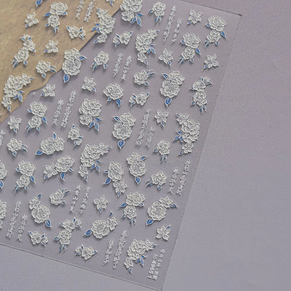 White Flower Petal Cherry Blossom Peach Blossom Falling Petal Floral Gradient 5D Self Adhesive Nail Art Sticker Manicure Decals