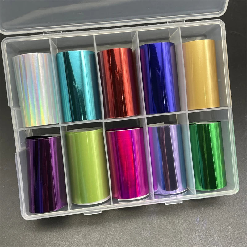 10 Patterns New Metal Nail Foils for Transfer Paper Stickers Floral Chameleon Nails Wraps DIY Water Marble Nail Art Decorations
