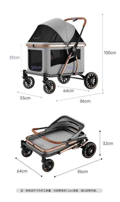 Foldable Large Giant Dog Stroller Lightweight Portable Multi Cat Pet Carrier for Senior Dogs Outdoor Travel