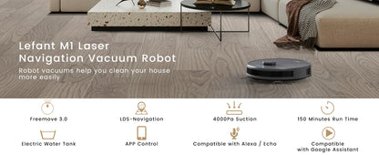 Lefant M1 LDS Robot Vacuum Cleaner with Multi Plane Mapping, 4000Pa Suction,Schedule, App/Alexa Control, for Pet Hair