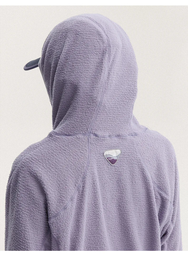 Unisex Lightweight Cloud Velvet Hooded Quick-Dry Shirt for Outdoor Sports: Classic Hood, Elastic Cuffs & Brand Logo Details