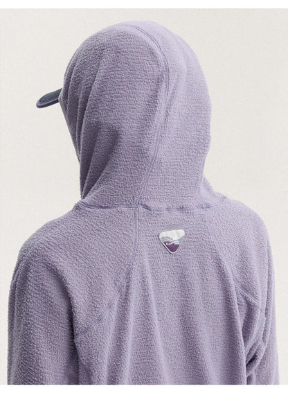 Unisex Lightweight Cloud Velvet Hooded Quick-Dry Shirt for Outdoor Sports: Classic Hood, Elastic Cuffs & Brand Logo Details