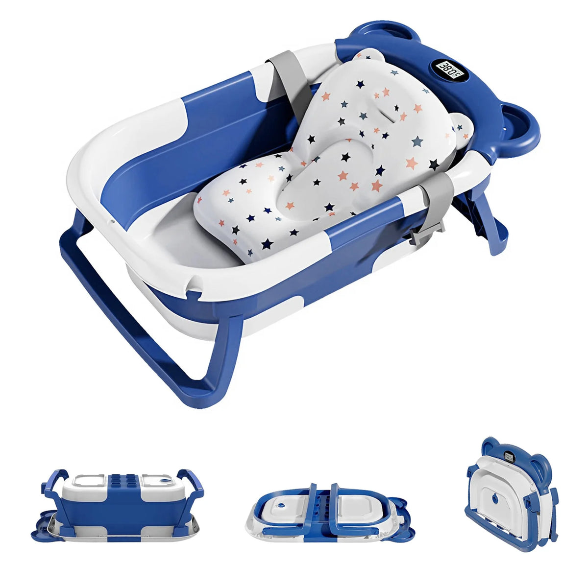 Collapsible Baby Bathtub for Newborn with Thermometer &1Soft Floating Cushion,Portable Travel Bathtub with Drain Hole,Baby Tubs