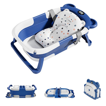 Collapsible Baby Bathtub for Newborn with Thermometer &1Soft Floating Cushion,Portable Travel Bathtub with Drain Hole,Baby Tubs