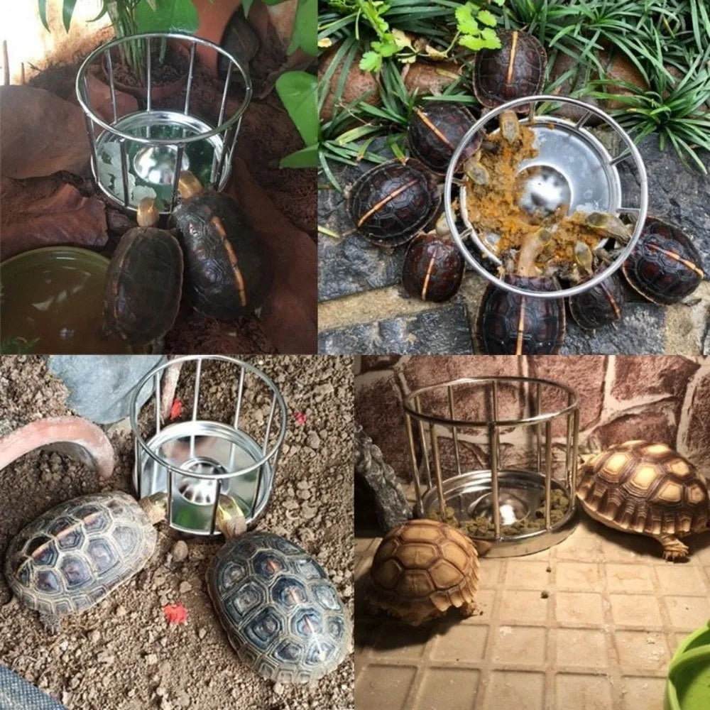 Large Capacity Turtle Stainless Steel Feeder Wear Resistant Wide Mouth Reptile Water Tray Fence Design Anti-overflow