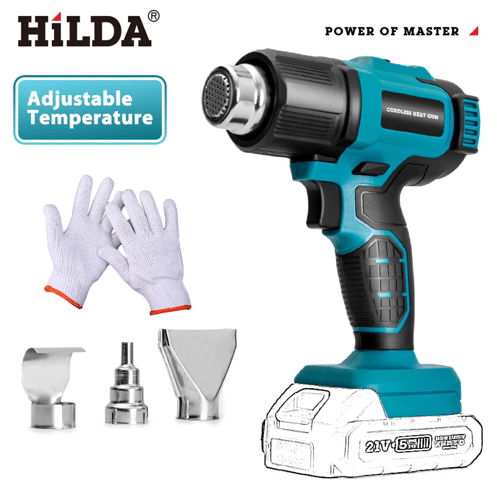 HILDA Cordless Handheld Hot Air Gun With Nozzle For Shrink Wrap PVC Welding Paint Removing DIY Craft Repair For Makita Battery