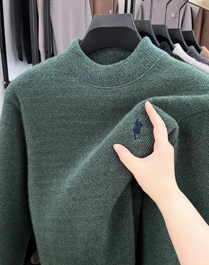 High end brand velvet sweater men's new designer fashion exquisite pony embroidery winter thick warm round neck knitted pullover
