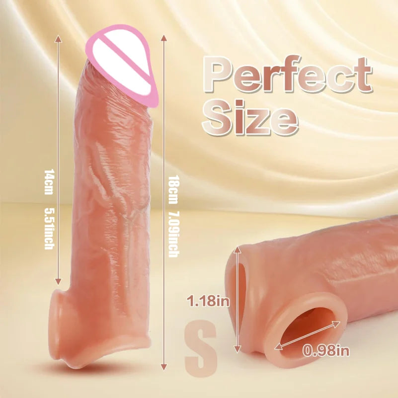 Realistic Super Huge Penis Sleeve Big Growth Penis Delayed Ejection Extend Penis Reusable Enlarger Silicone Condom Male Sex Toy