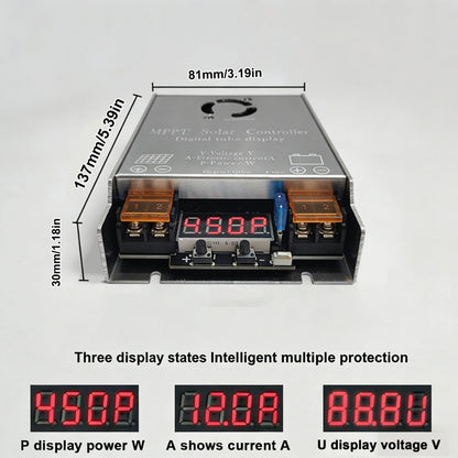 Step-Up MPPT Solar Controller Booster 450W 12A Digital Display Charging 9V-60V Input for 12V-120V Lithium Lead-Acid