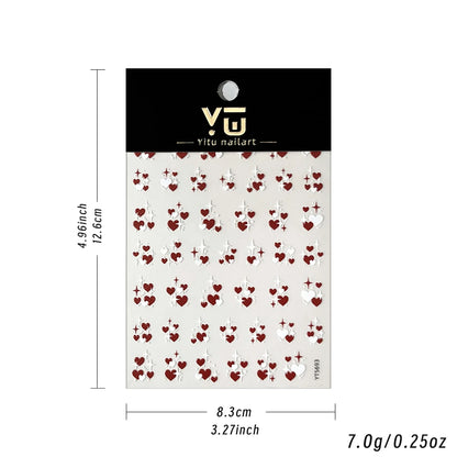 3D Valentine's Day Love Heart Nail Art Sticker Red White Cross Stars Self-Adhesive Nail Decals 8*10cm Kawaii Heart Nail Sticker