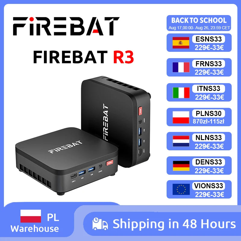 FIREBAT R3 Mini PC AMD Ryzen 3 4300U 8GB/16GB LPDDR4 RAM 256GB/512GB SSD M.2 SATA Windows11 Pro Desktop Computer WiFi6 BT5.2