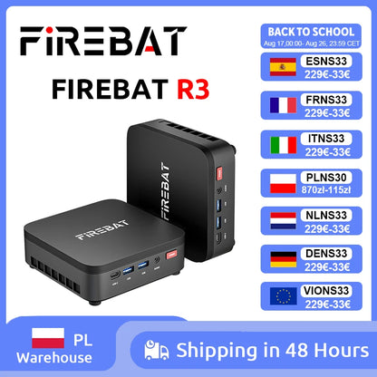 FIREBAT R3 Mini PC AMD Ryzen 3 4300U 8GB/16GB LPDDR4 RAM 256GB/512GB SSD M.2 SATA Windows11 Pro Desktop Computer WiFi6 BT5.2