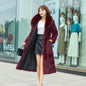 Real Rex Rabbit Fur Coat Women Autumn Winter Long Jacket Thick Warm New Fashion Fox Fur Collar Elegant Female Warm Outerwear