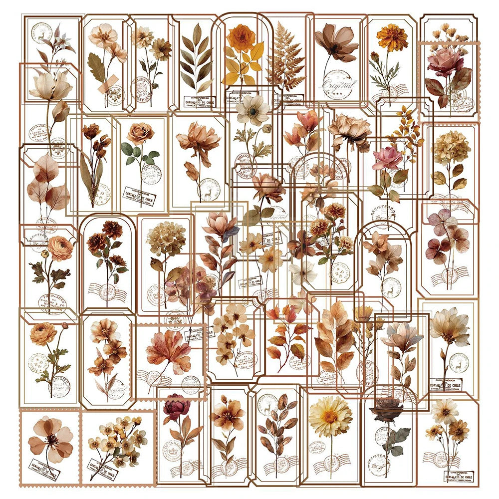 10/30/50pcs Transparent Retro Flower Plant Stamp Stickers Cartoon Creative Decals Suitcase Phone Guitar Sticker Decoration Gift