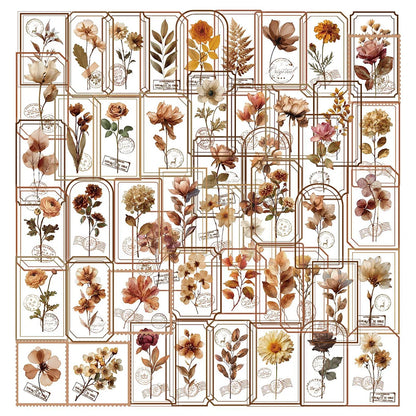 10/30/50pcs Transparent Retro Flower Plant Stamp Stickers Cartoon Creative Decals Suitcase Phone Guitar Sticker Decoration Gift