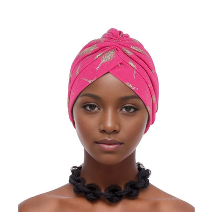 Feather Gold Stamping Fabric Turban Cap for Women African Wrap Head Bonnet Muslim Under Scarf Hat Turbante Mujer