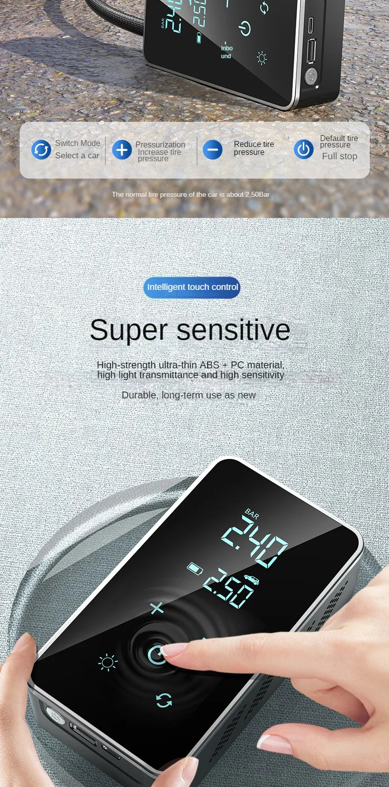 Wireless Air Pump 150psi Touch Screen/Key Portable Electric Tire Inflator For Car Bicycle Motorcycle Mini Air Compressor Injecto
