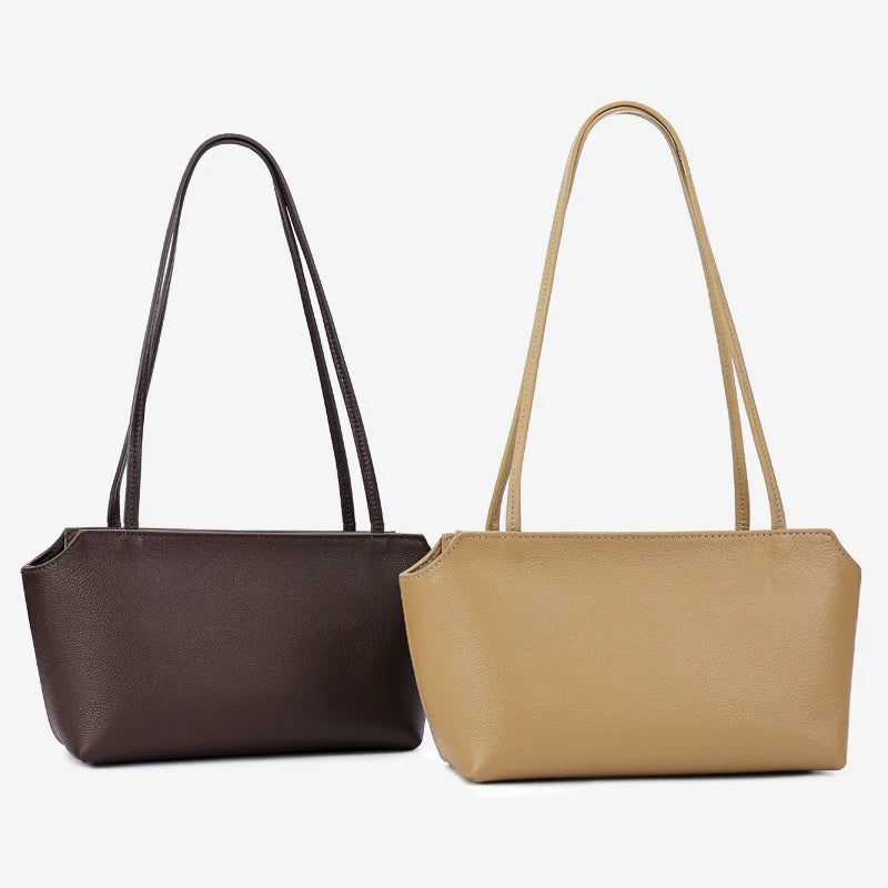 Luxury Women's Genuine Cowhide Leather Mini Shoulder Tote Bag Pebbled Leather Long Strap Underarm Handbag Minimalist Daily Purse