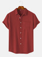 Men's  Comfortable Shirt Summer Beach Men's Shirt   Men's Short Sleeve Shirts  Solid Color Casual Short Sleeve Shirt