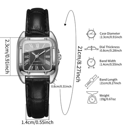 Fashion Square Women Leather Strap Wristwatches Casual Roma Dial Quartz Watch For Ladies Clock Relogio Feminino (Without Box)