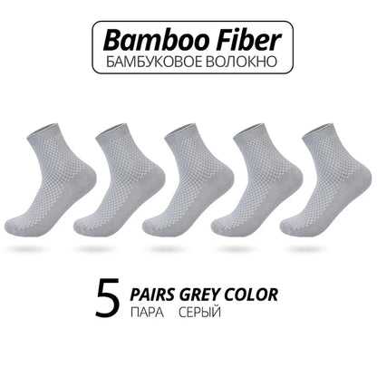 5 Pairs Bamboo Fiber Men's Socks Classic Business Crew Socks Spring Autumn Casual Comfortable Breathable Compression Bamboo Sox