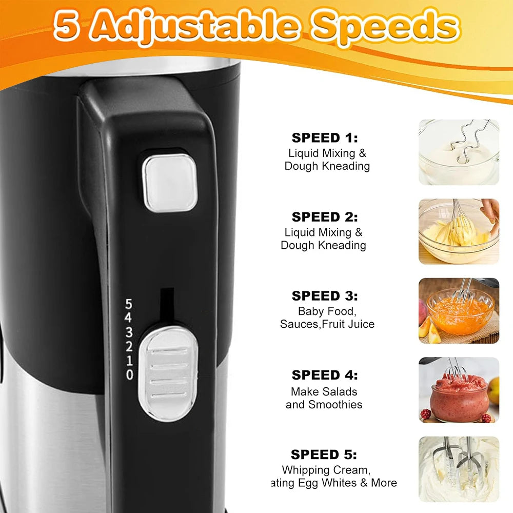 800W Electric Food Mixer Double Sticks Egg Beater Knead Dough 5 Speeds Kitchen Blender Cream Jam Pudding Milkshake Hand Mixer