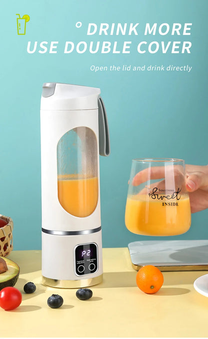 10 ašmenų nešiojamas vaisių sulčiaspaudė, 450 ml talpa, 3 pavaros, įkraunamas per USB, trintuvas, ledo smulkintuvas kokteiliams ir tirštiesiems kokteiliams, sulčiaspaudės puodelis
