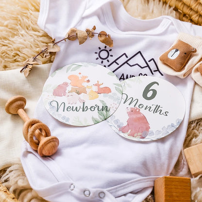 Newborn Baby Growth Milestones 0-12 Months Wooden Card With Box Photo Accessory Cartoon Animal Picture Souvenir Wooden Baby Gift