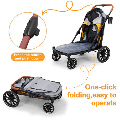 One-Click Folding Dog Stroller for Large Dogs Outdoor Pet Jogger Wagon Stroller Carrier with Storage Pockets 4 Wheels Pet Travel Stroller