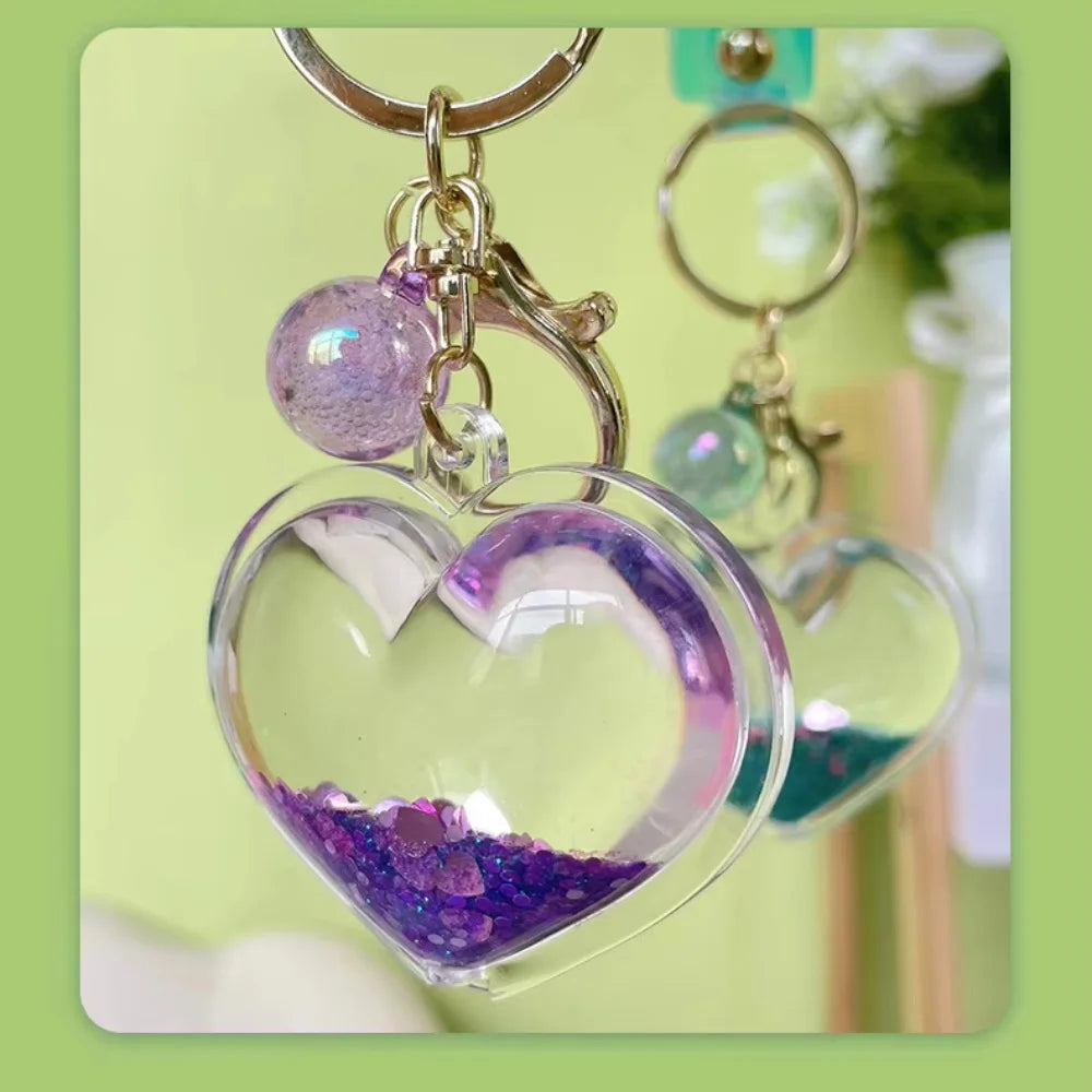 Creative Oil Quicksand Heart Keychain Fashion Trendy Bag Small Pendant Exquisite Cute Couple