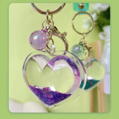 Creative Oil Quicksand Heart Keychain Fashion Trendy Bag Small Pendant Exquisite Cute Couple