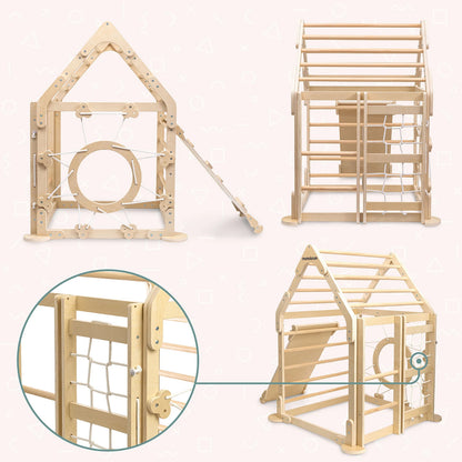 Mamabrum Large Wooden Square Play House Climbing With Slide Ladder for Children 3 + Montessori Large Motorite