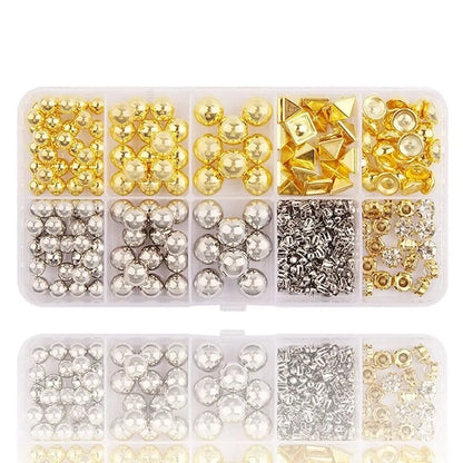 Hand Press Beads Pearl Rivet Set Circular/Irregular Shape Multi-color DIY Jewelry Making Kit with Beads Screw Heads Loose Beads